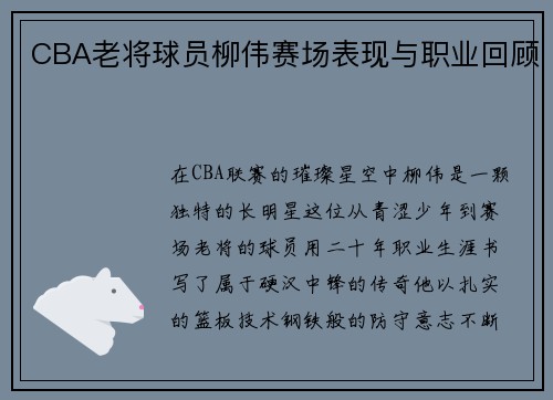 CBA老将球员柳伟赛场表现与职业回顾